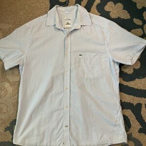 Lacoste Men’s Button Size 40 White With Blue Stripe Preppy Old Money